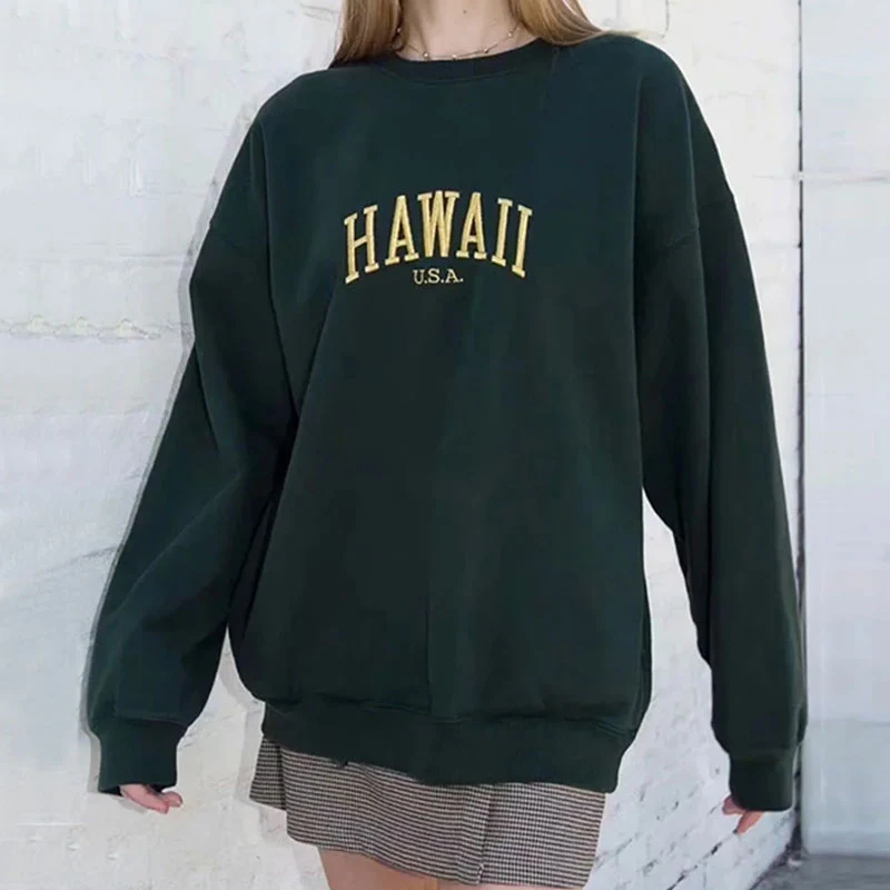 Letter Embroidery Drop Shoulder Long Sleeve Sweatshirt - Emerald Green - Image 2