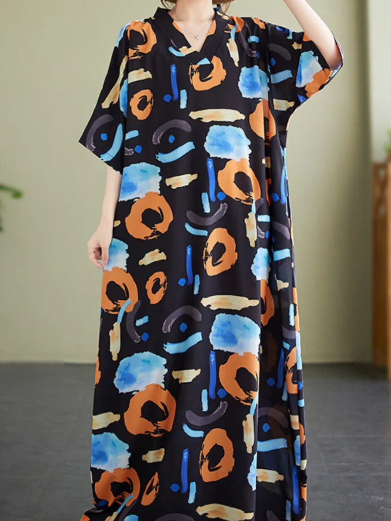 Lightweight Cover-Up V Neck Kaftan Dress - Image 2