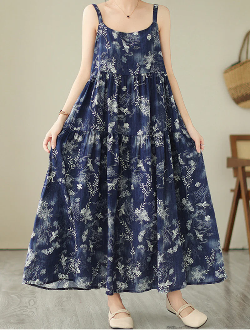 Lightweight Printed Straps Long A-Line Dress - Image 4