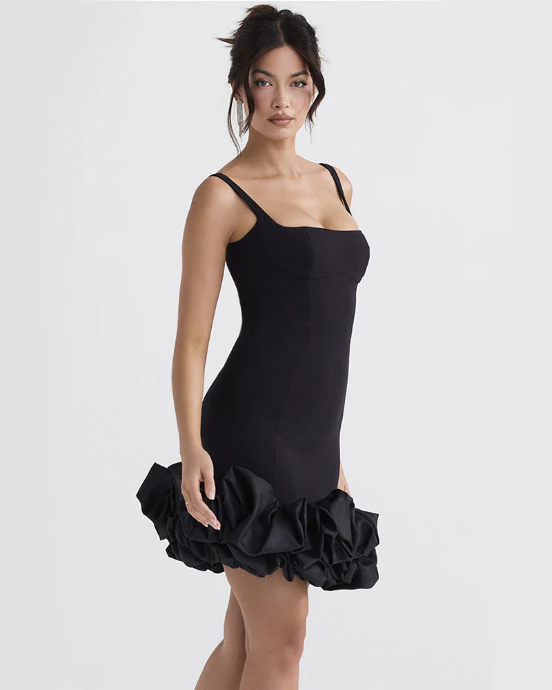 Lilou Ivory Ruffle Dress - Black - Image 3