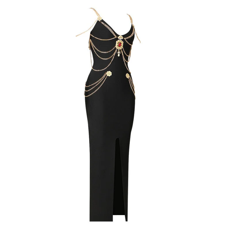 LILLY MAXI Dress with GOLD CHAINS and FRONT SLIT - Image 10