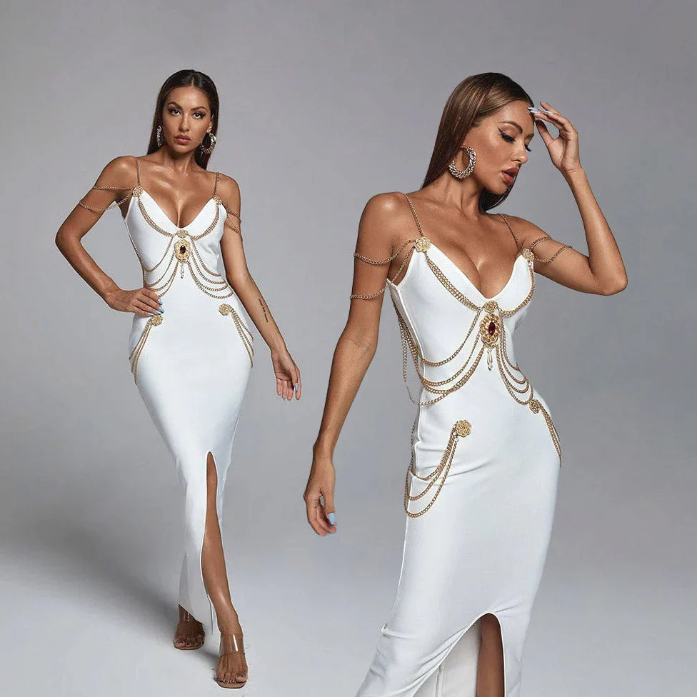 LILLY MAXI Dress with GOLD CHAINS and FRONT SLIT - Image 2