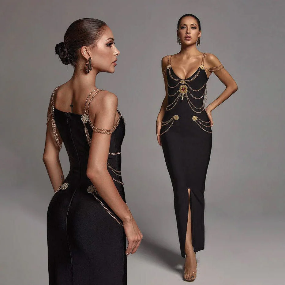 LILLY MAXI Dress with GOLD CHAINS and FRONT SLIT - Image 3