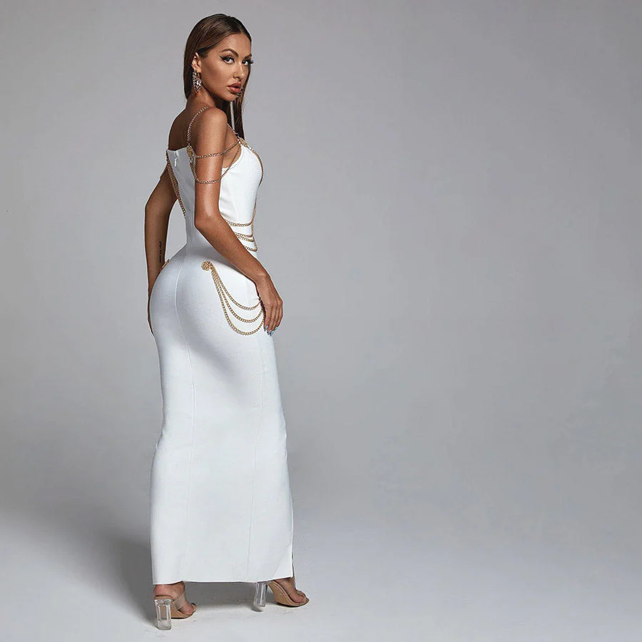LILLY MAXI Dress with GOLD CHAINS and FRONT SLIT - Image 6