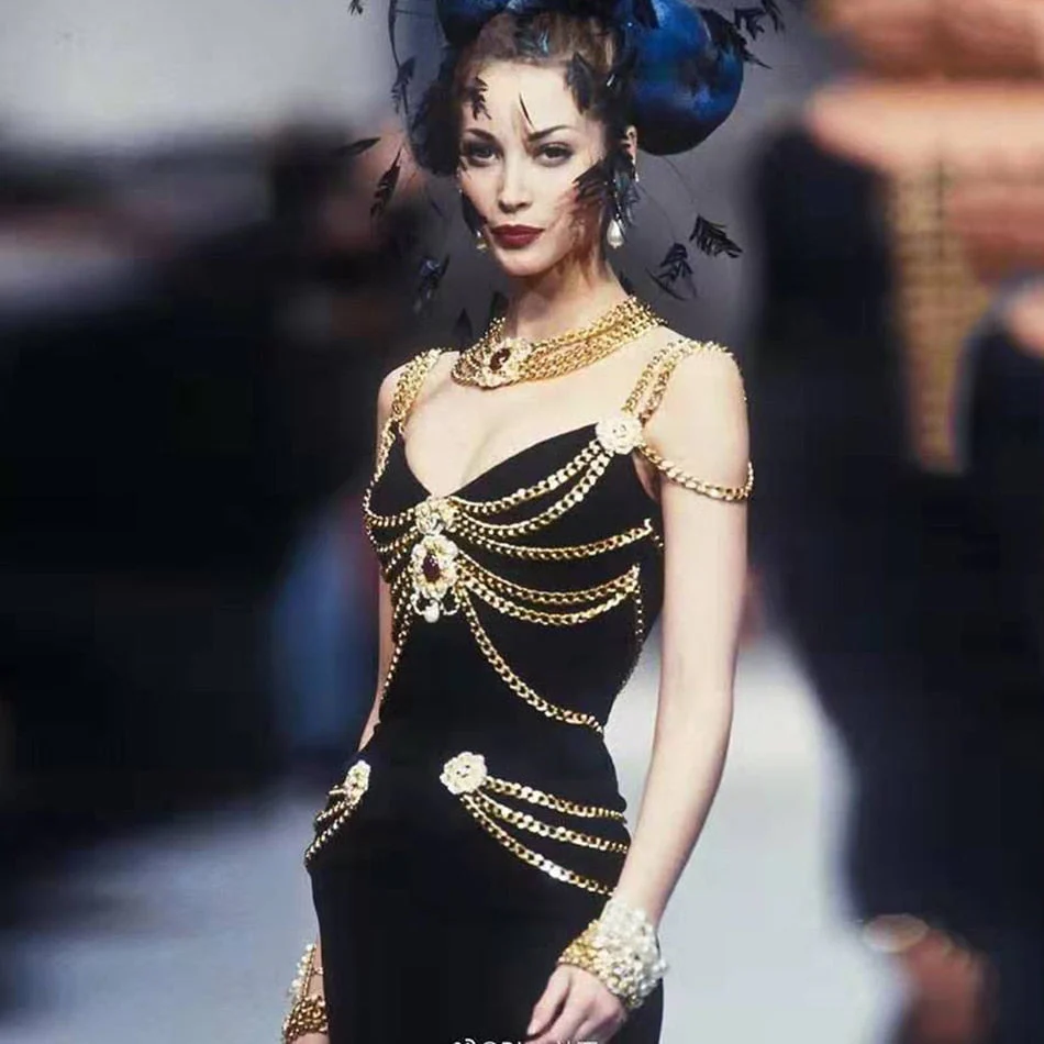 LILLY MAXI Dress with GOLD CHAINS and FRONT SLIT - Image 8