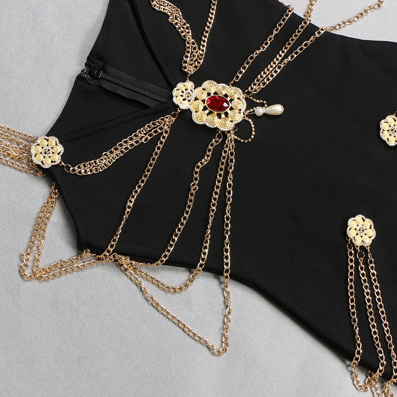 LILLY MAXI Dress with GOLD CHAINS and FRONT SLIT - Image 9