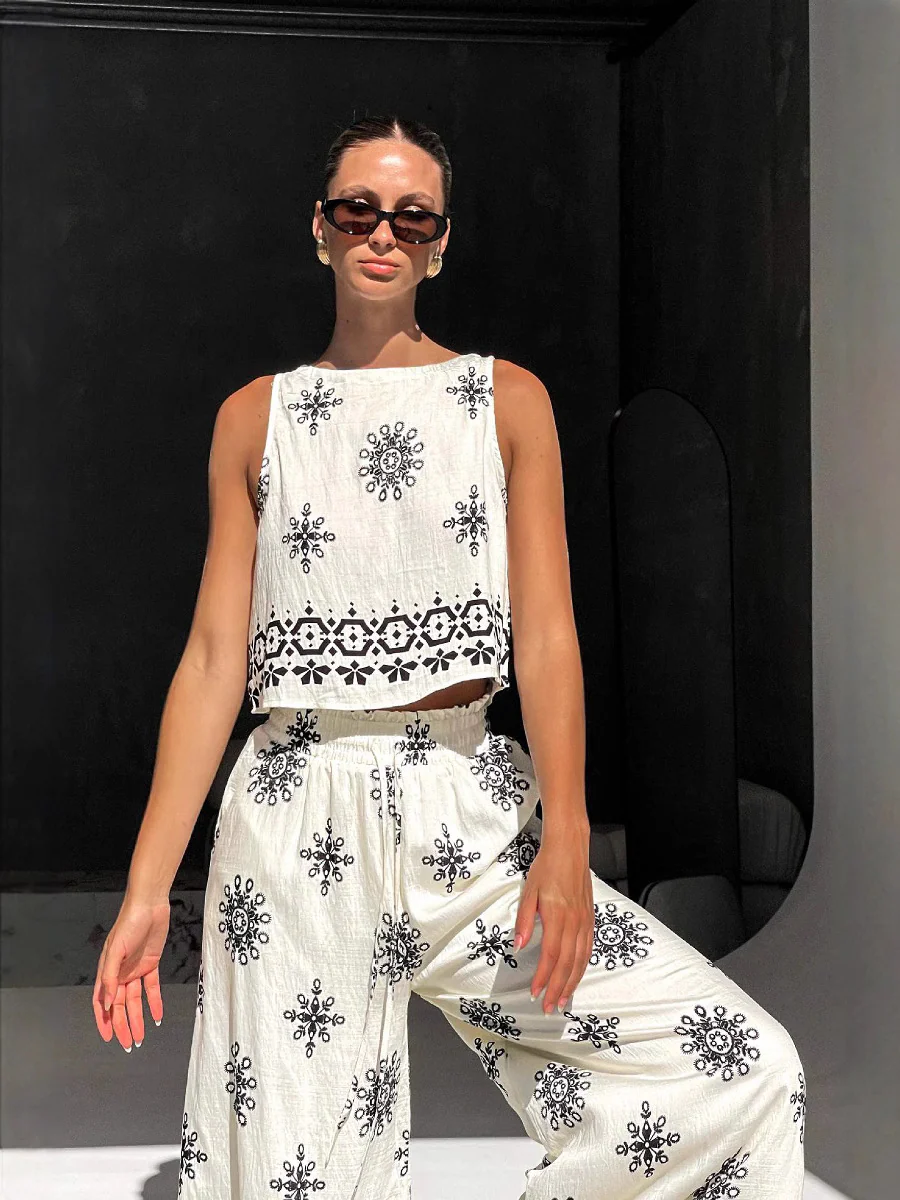 Linen Vest and Wide Leg Pants Set - Image 2