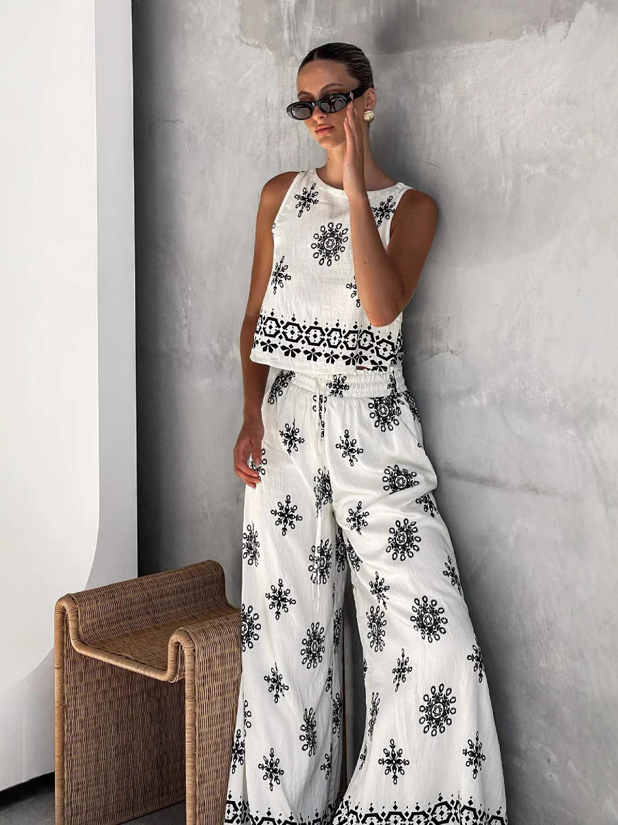 Linen Vest and Wide Leg Pants Set - Image 4