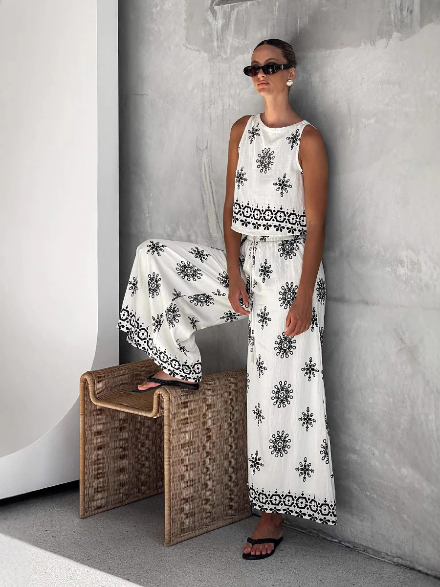 Linen Vest and Wide Leg Pants Set - Image 5