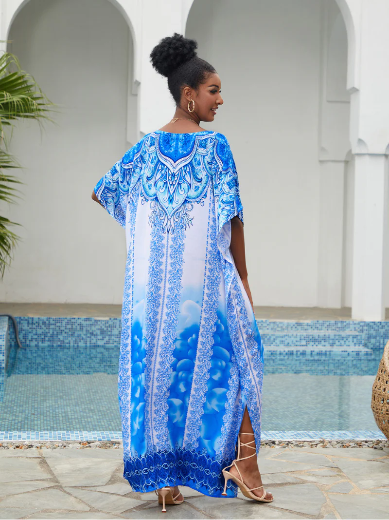 Live For Yourself Rayon Blue Loose Kaftan Dress - Image 2