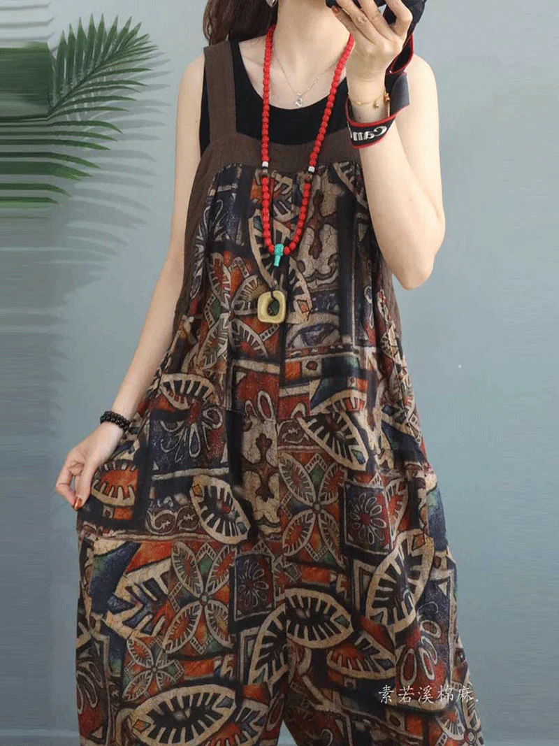 Lo Siento Ethnic Print Cotton & Linen Overall Dungaree - Image 5