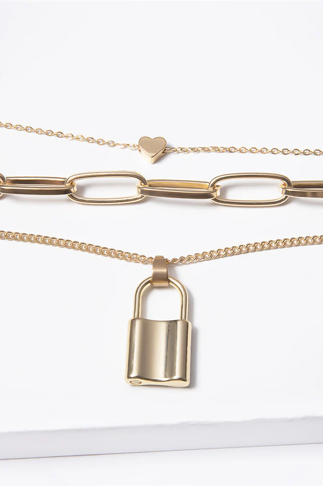 Lock Pendant Link Chain Necklace - Image 5