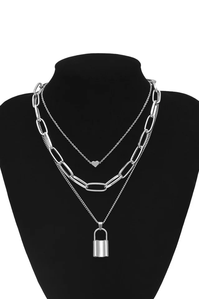 Lock Pendant Link Chain Necklace - Image 6