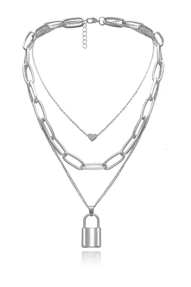 Lock Pendant Link Chain Necklace - Image 8