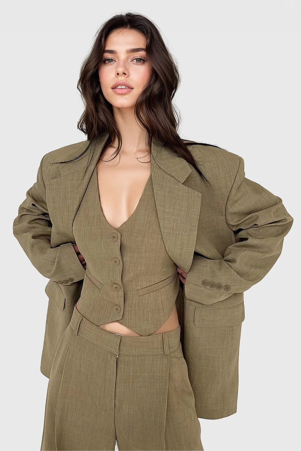 Long 3-Piece Suit - Beige - Image 2