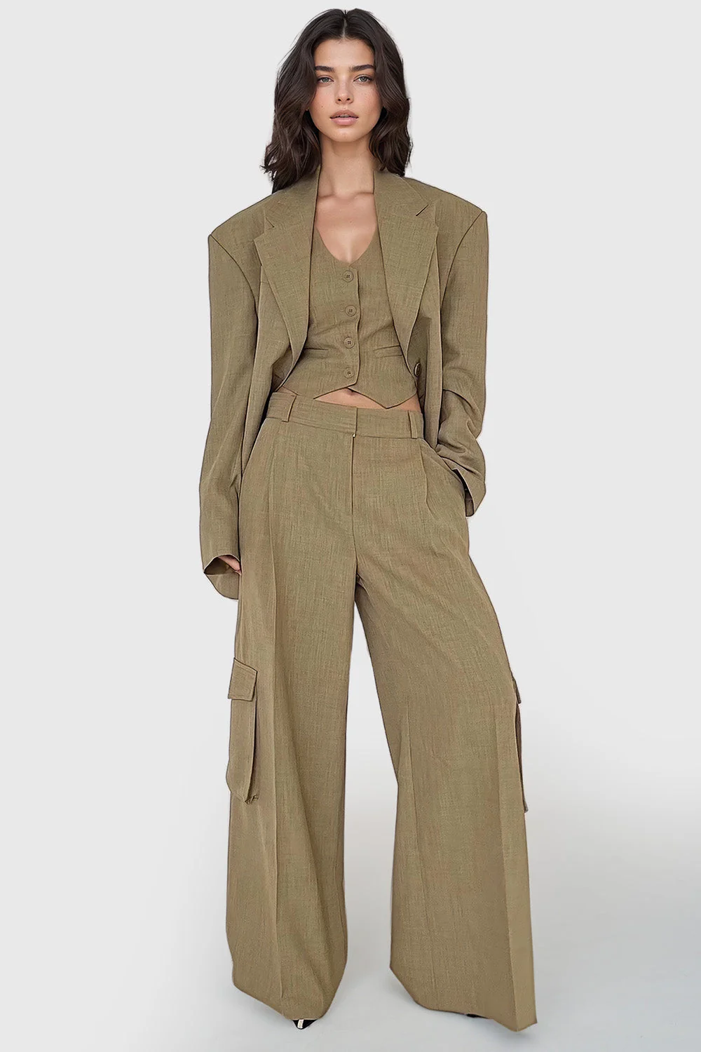 Long 3-Piece Suit - Beige - Image 4