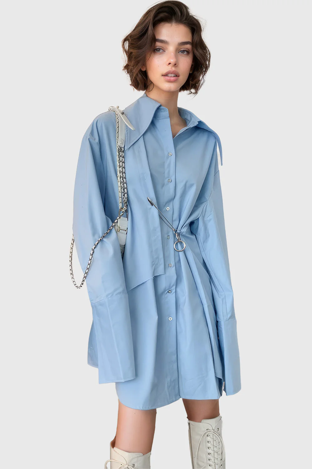Long Asymmetrical Shirt - Blue - Image 3