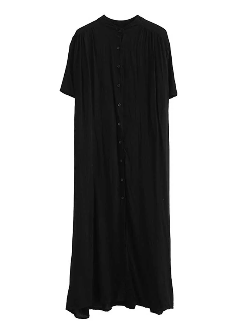 Long Cotton Front Button Cotton Shirt Dress (White - Black - Grey- Apricot) - Image 2