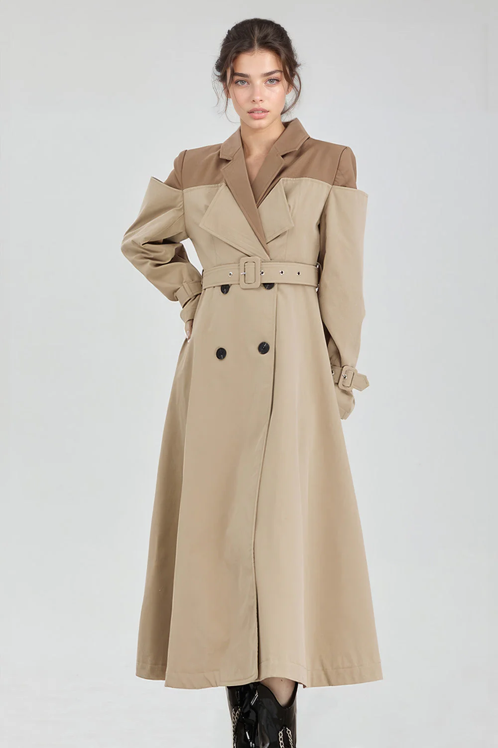 Long Double Breasted Trenchcoat - Brown - Image 2