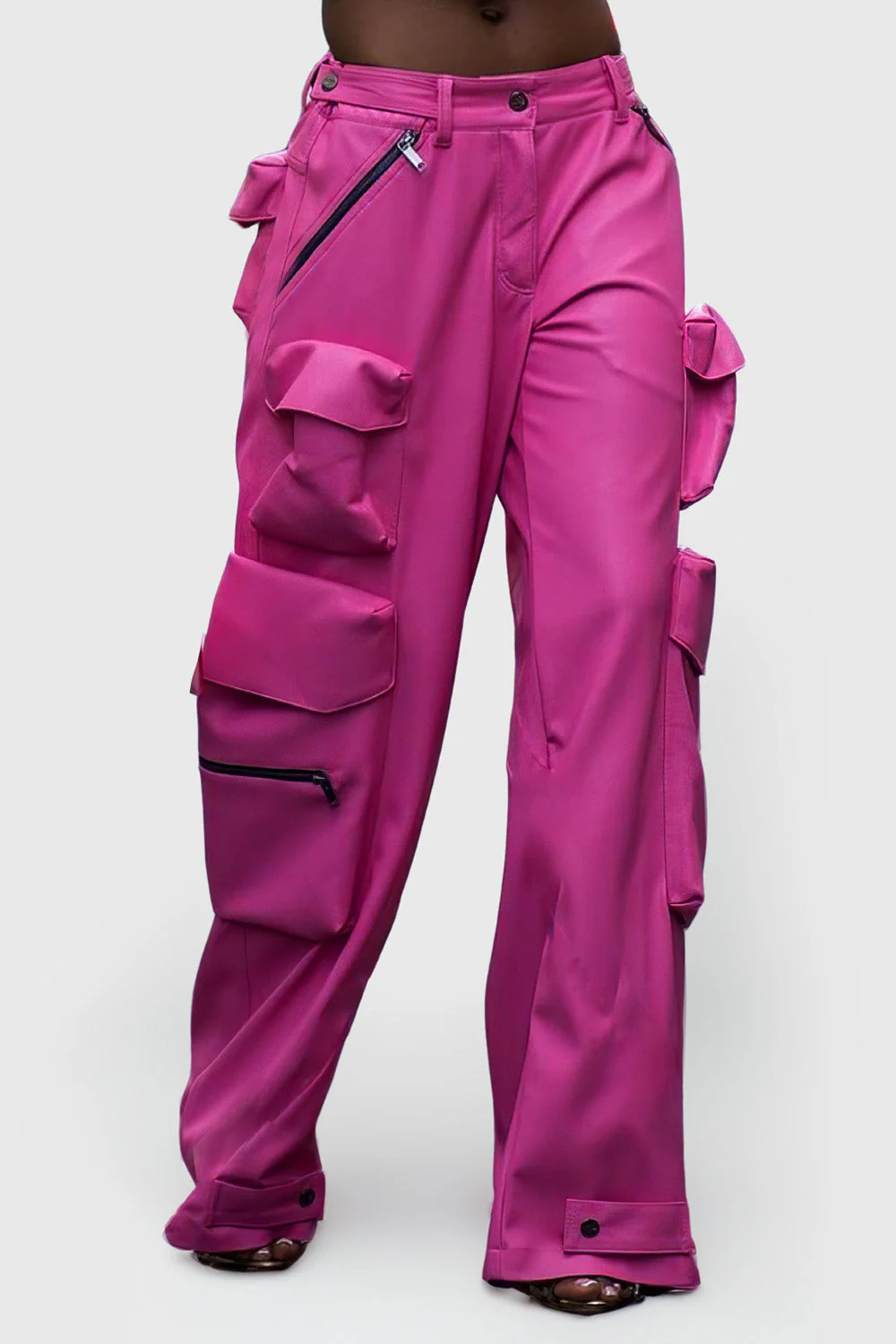 Long High Waisted Cargo Pants - Fuchsia - Image 3