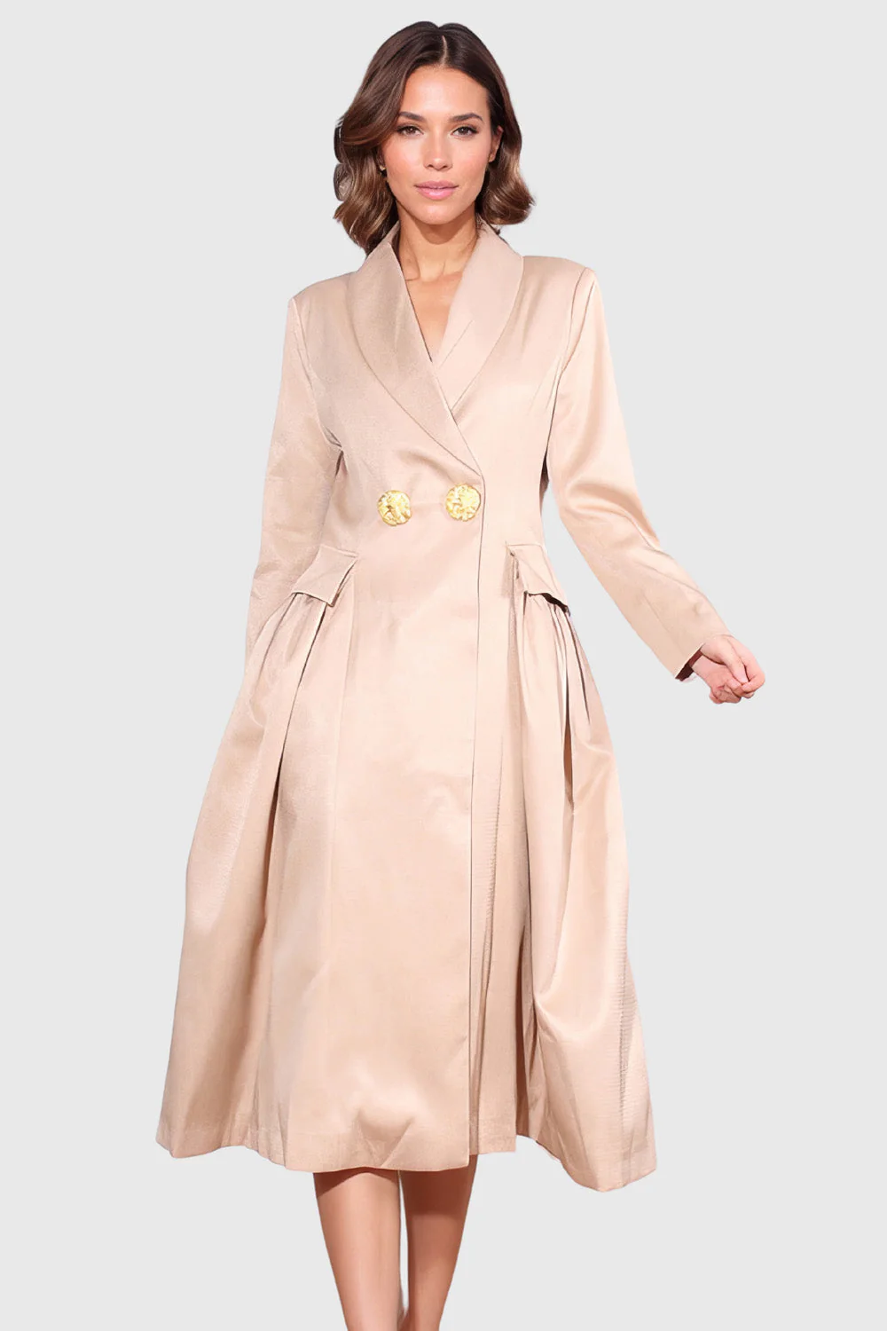 Long Jacket with Gold Buttons - Beige - Image 2