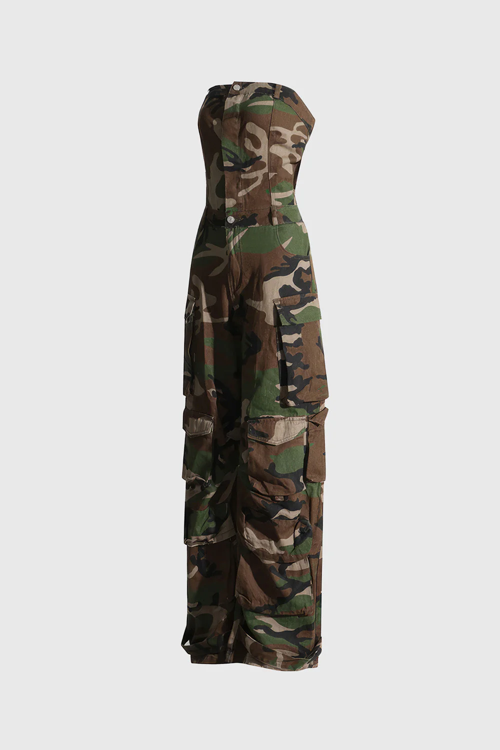 Long Jumpsuit in Army Pattern - Green & Brown - Image 3