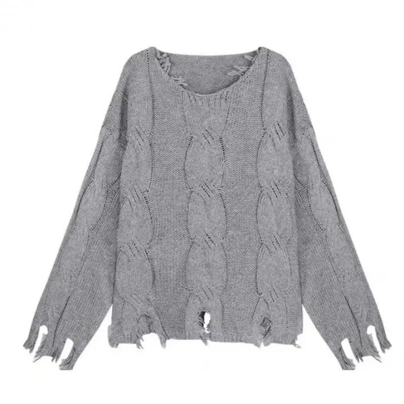 Long KNITTED PULLOVER with RIPPING - Grey - Image 7