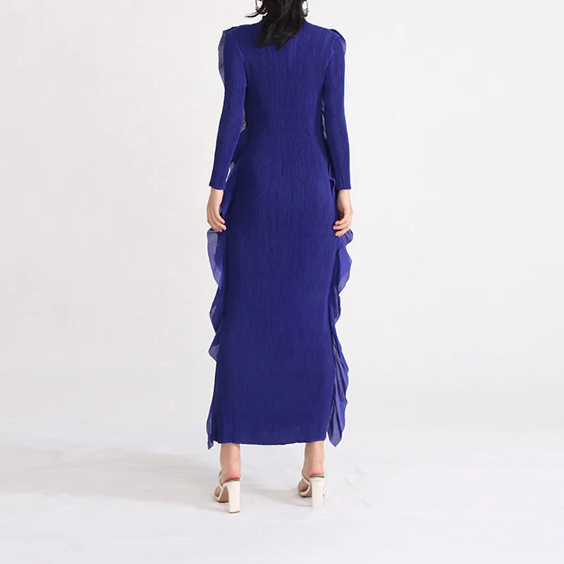 BLUE Long Sleeve MAXI Dress with RUFFLES - Image 2
