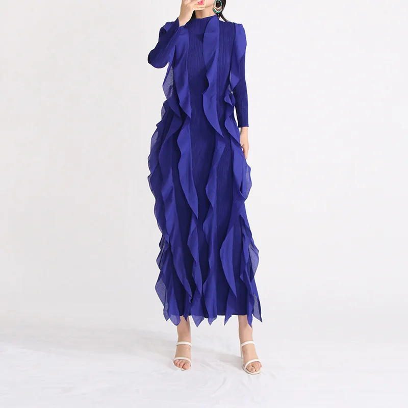 BLUE Long Sleeve MAXI Dress with RUFFLES - Image 3
