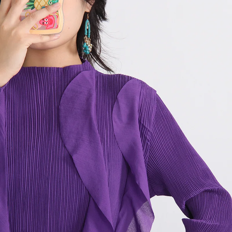 PURPLE Long Sleeve MAXI Dress with RUFFLES - Image 3