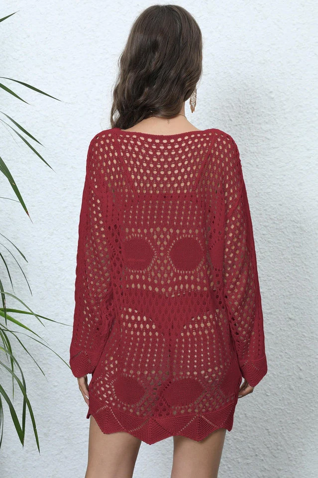 Long Sleeve Hollow Out Cover Up - Image 25