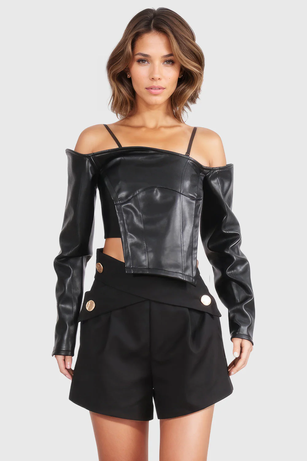 Long Sleeve Leather Top - Black - Image 2