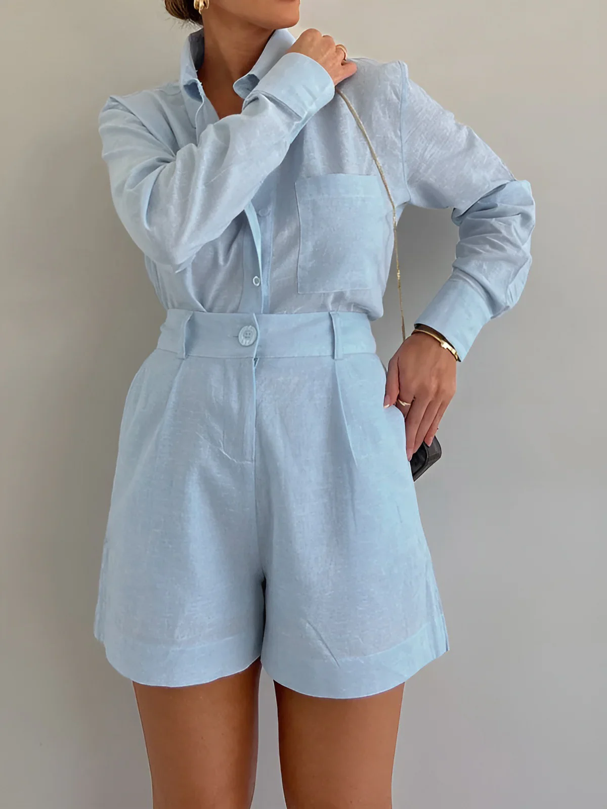 Long Sleeve Loose Shorts Set - Image 3