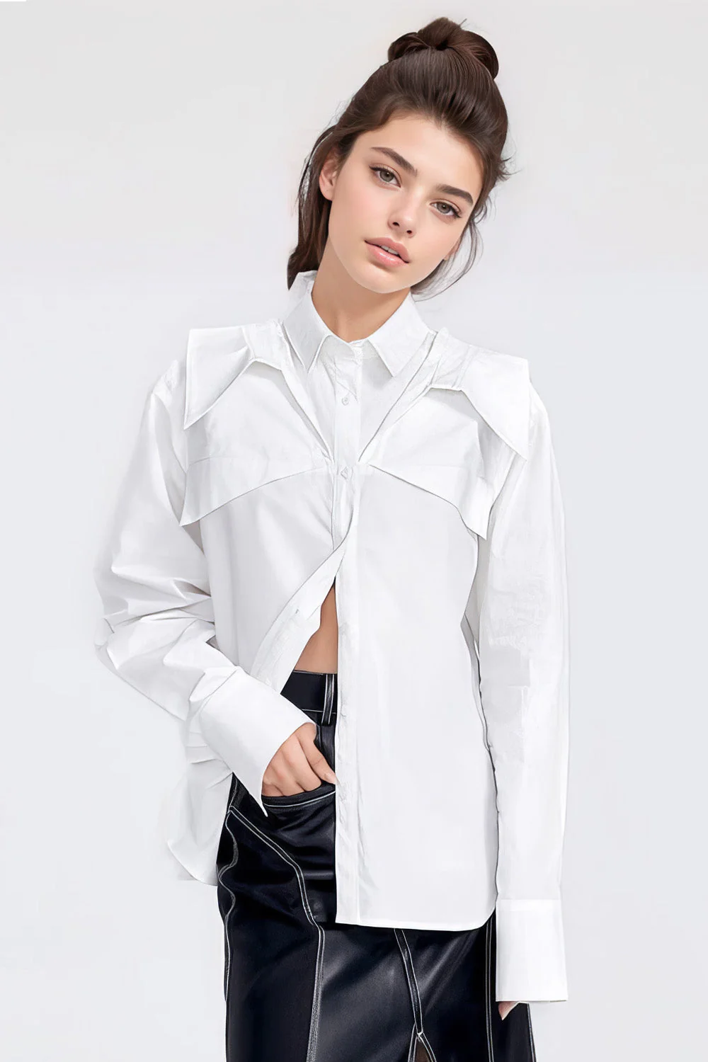 Long Sleeve Shirt with Shoulder Detail - White - Image 2