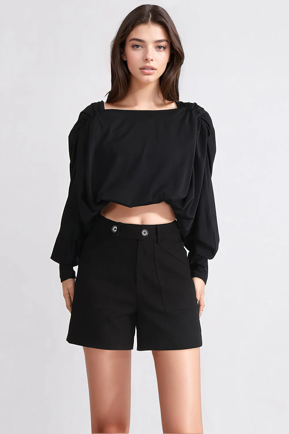Long Sleeve Top with Back Detail - Black - Image 2