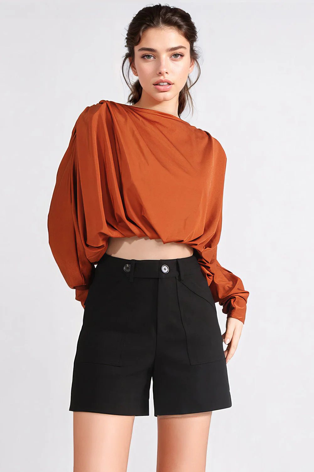 Long Sleeve Top with Back Detail - Orange - Image 2