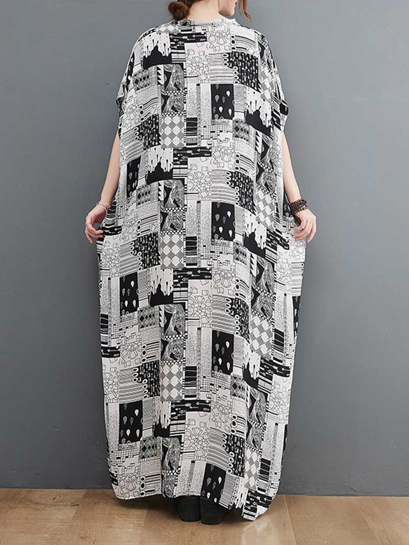 Look At Me Black & White Printed Kaftan Dress - Image 2