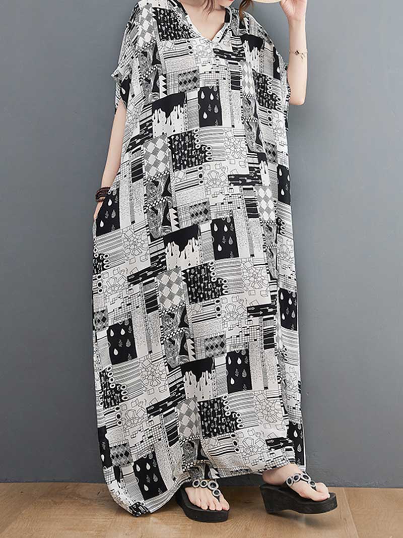 Look At Me Black & White Printed Kaftan Dress - Image 3