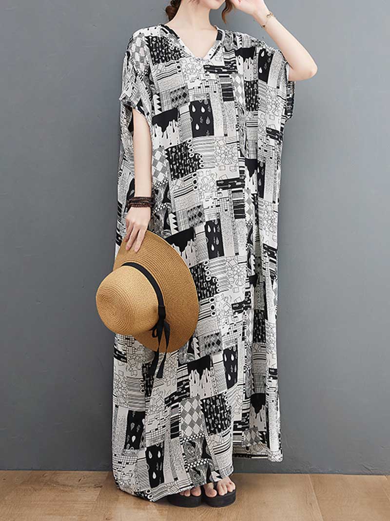Look At Me Black & White Printed Kaftan Dress - Image 4