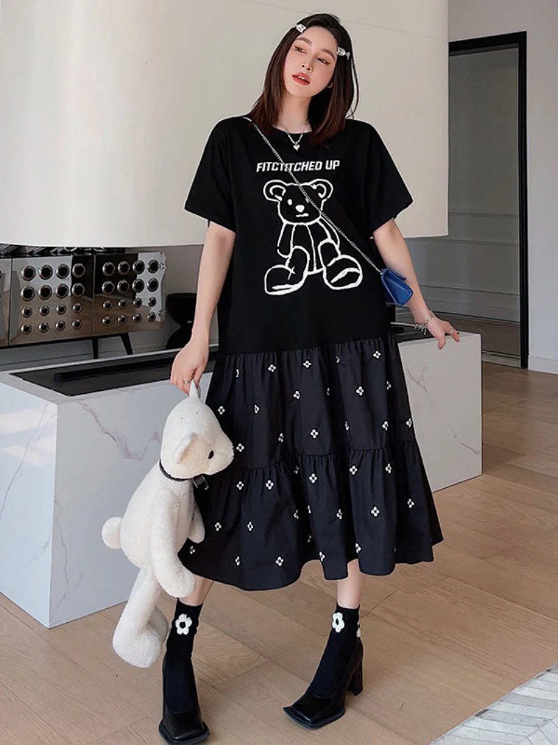 Look At The Sky Cotton Black A-Line Dress - Image 3