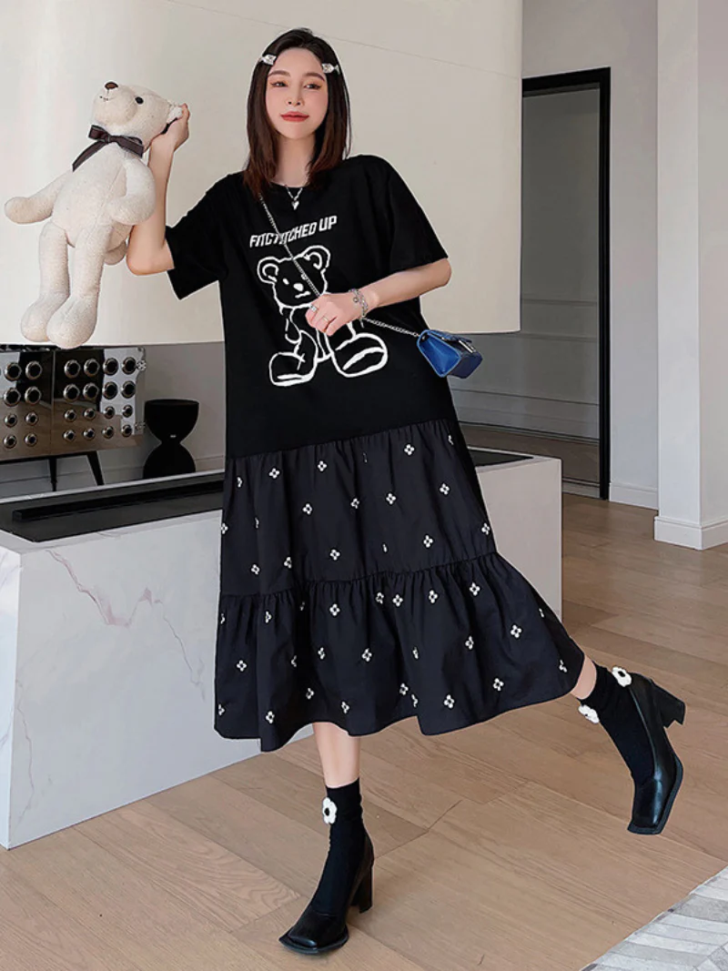 Look At The Sky Cotton Black A-Line Dress - Image 4