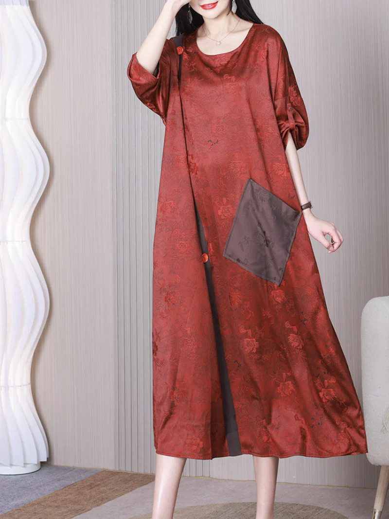 Look At The Sky Round Neck Loose A-line Dress - Image 2
