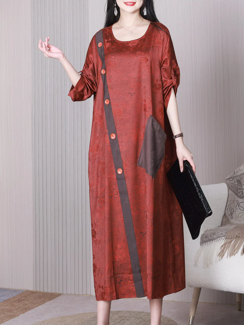 Look At The Sky Round Neck Loose A-line Dress - Image 3