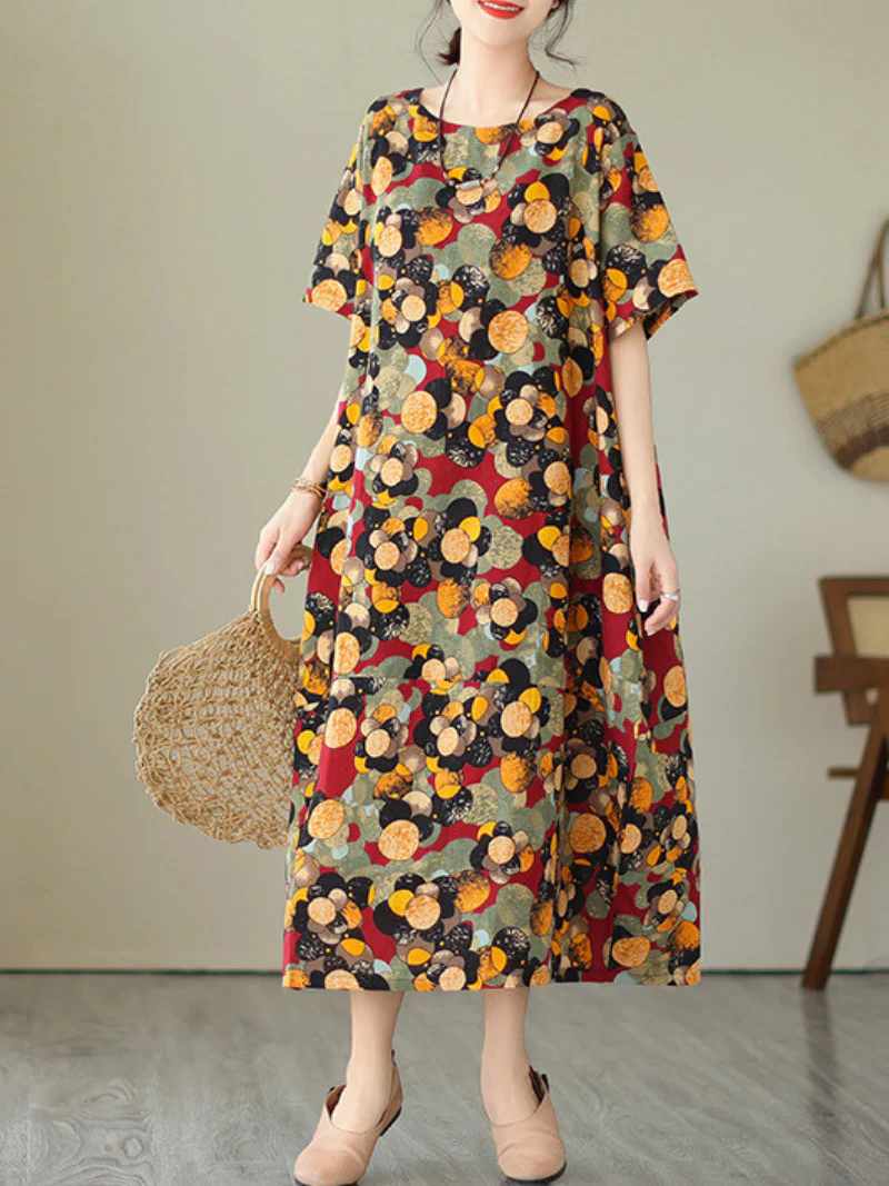 Look At The Sky Round Neck Short Sleeves A-line Dress - Image 2