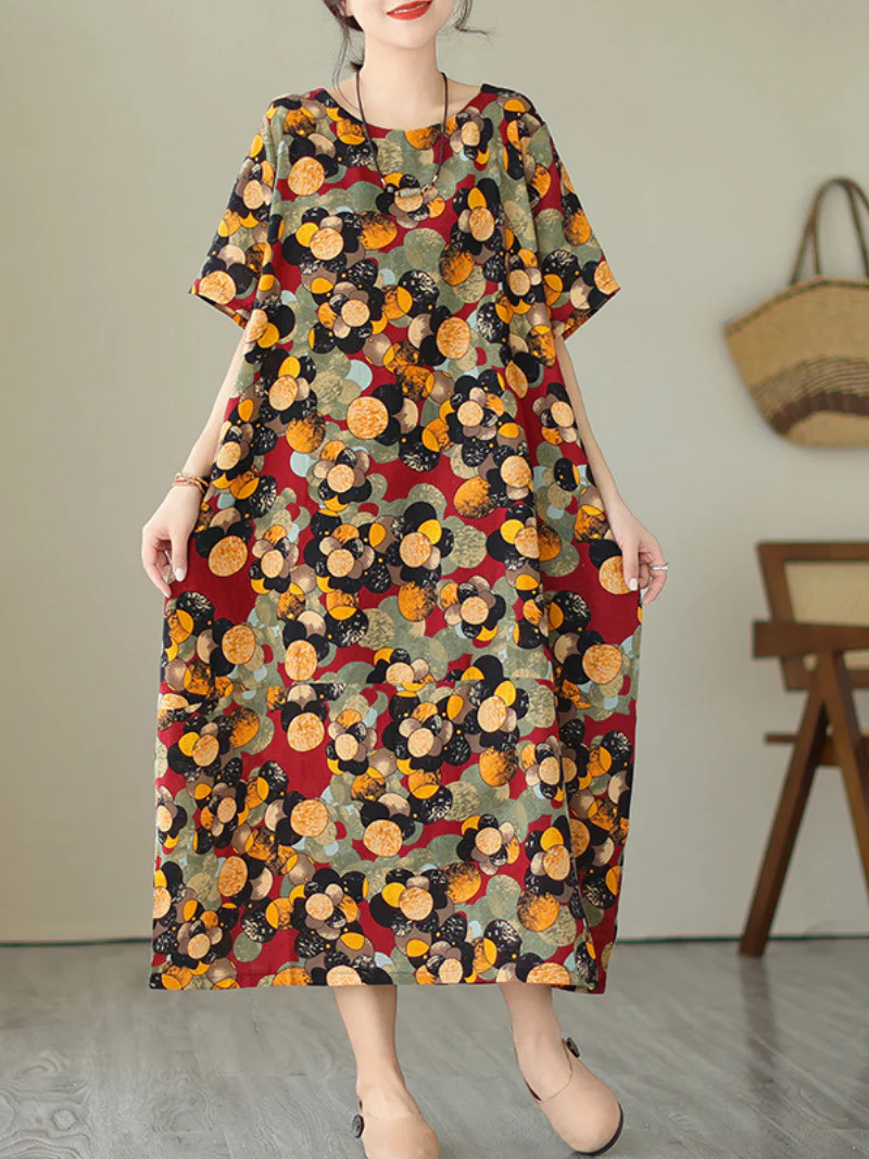 Look At The Sky Round Neck Short Sleeves A-line Dress - Image 3