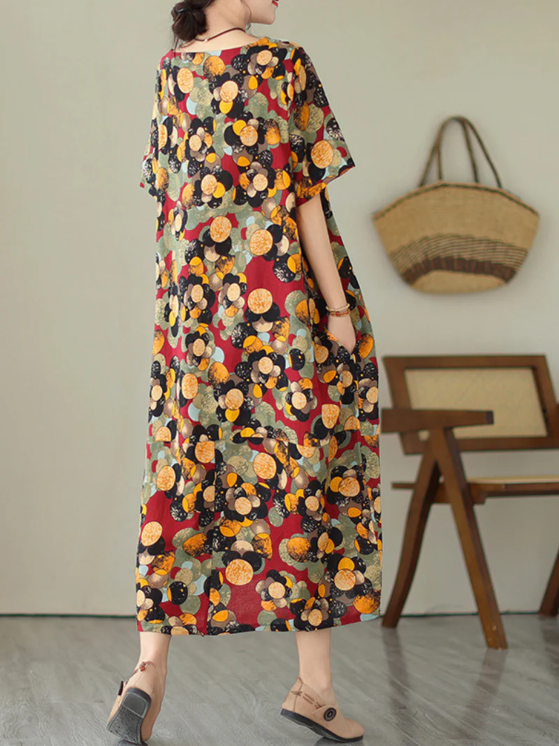 Look At The Sky Round Neck Short Sleeves A-line Dress - Image 4