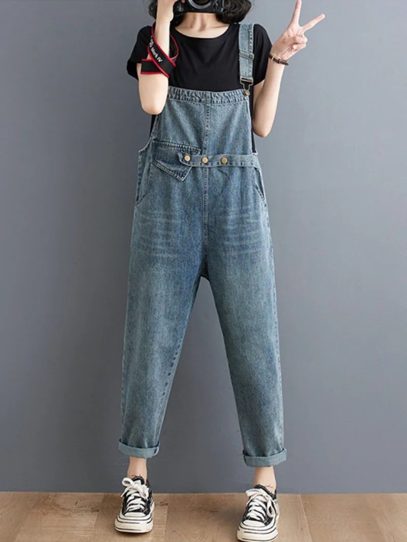 Look Good Denim High Waist Cropped Overall Dungarees - Image 3