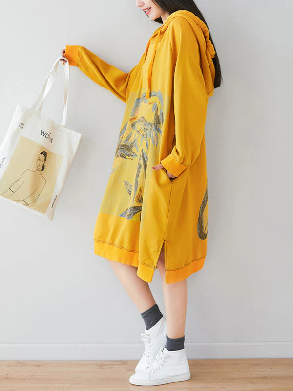 Loose Ethnic Floral Hooded Sweatshirt Dress - Image 10
