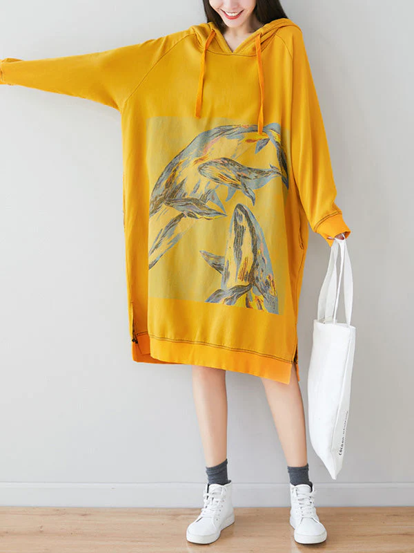Loose Ethnic Floral Hooded Sweatshirt Dress - Image 11