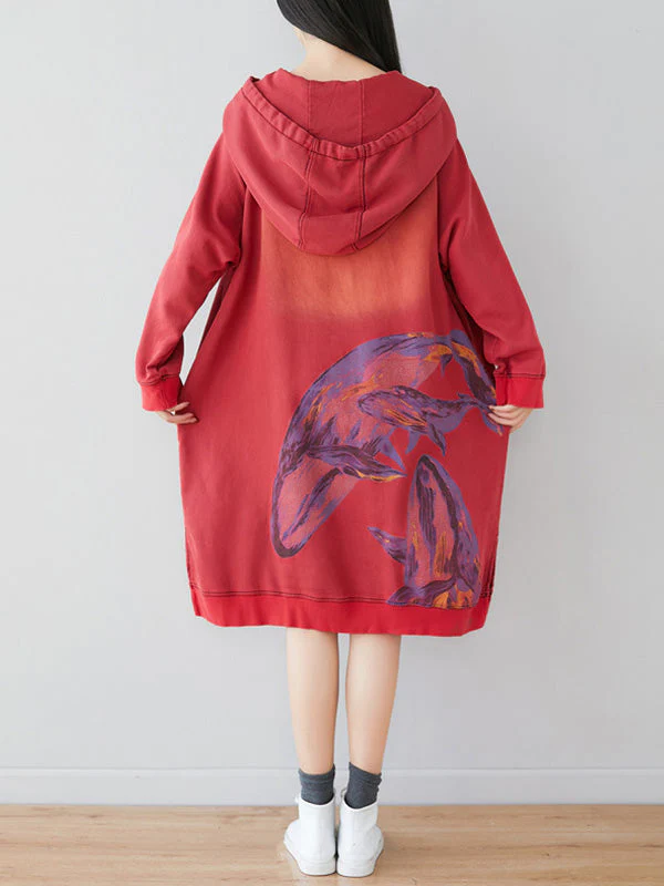 Loose Ethnic Floral Hooded Sweatshirt Dress - Image 12